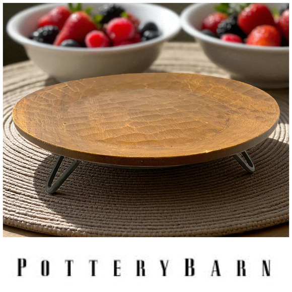 Pottery Barn Other - Vintage Pottery Barn Twilight Reclaimed Wood Platter Iron Stand Rustic Farmhouse